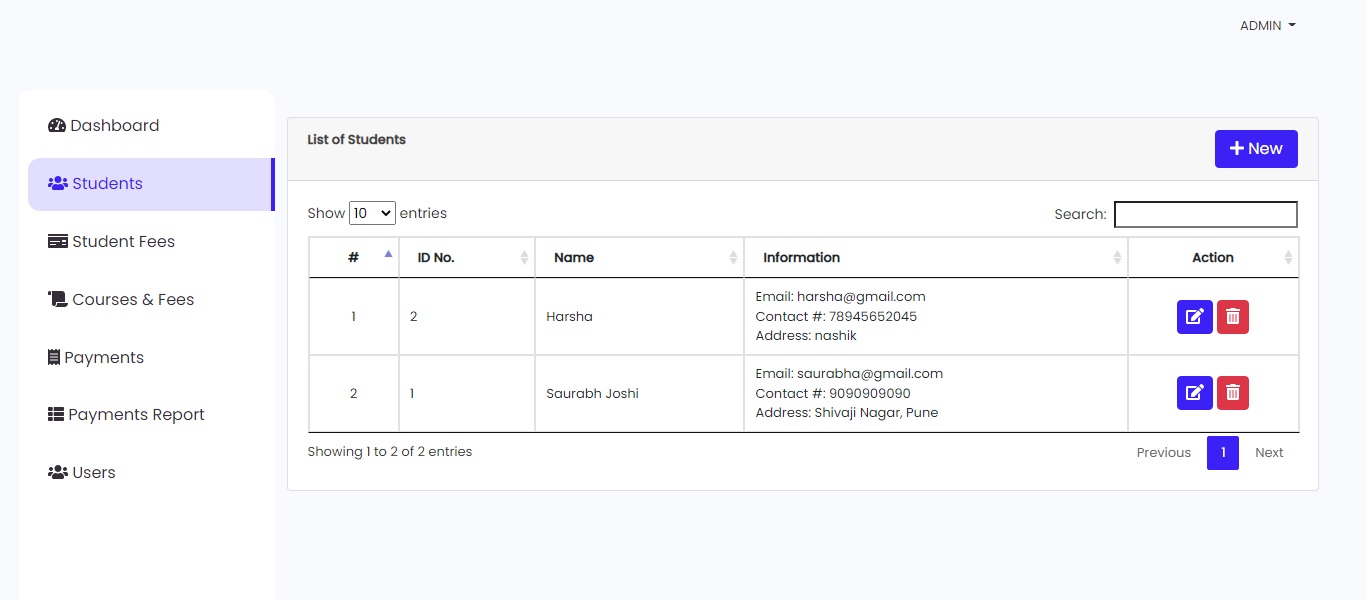 Modern Fees Management System In PHP And Mysql